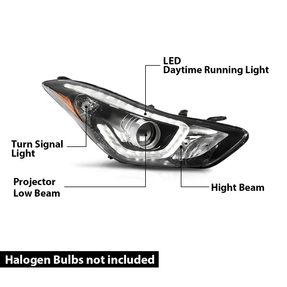 G-PLUS LED Projector DRL Headlights Left & Right Fit Hyundai Elantra 2014 2015 2016 Headlamps Assembly, Clear Lens Black Housing Amber Reflector, faros delanteros
