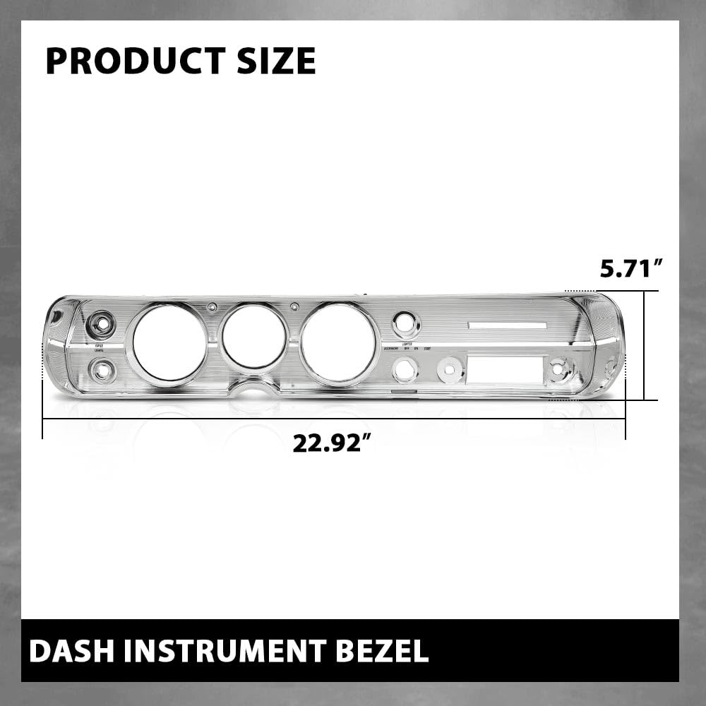G-PLUS Dash Bezel Compatible with 1965 Chevy Chevelle El Camino without A/C Silver