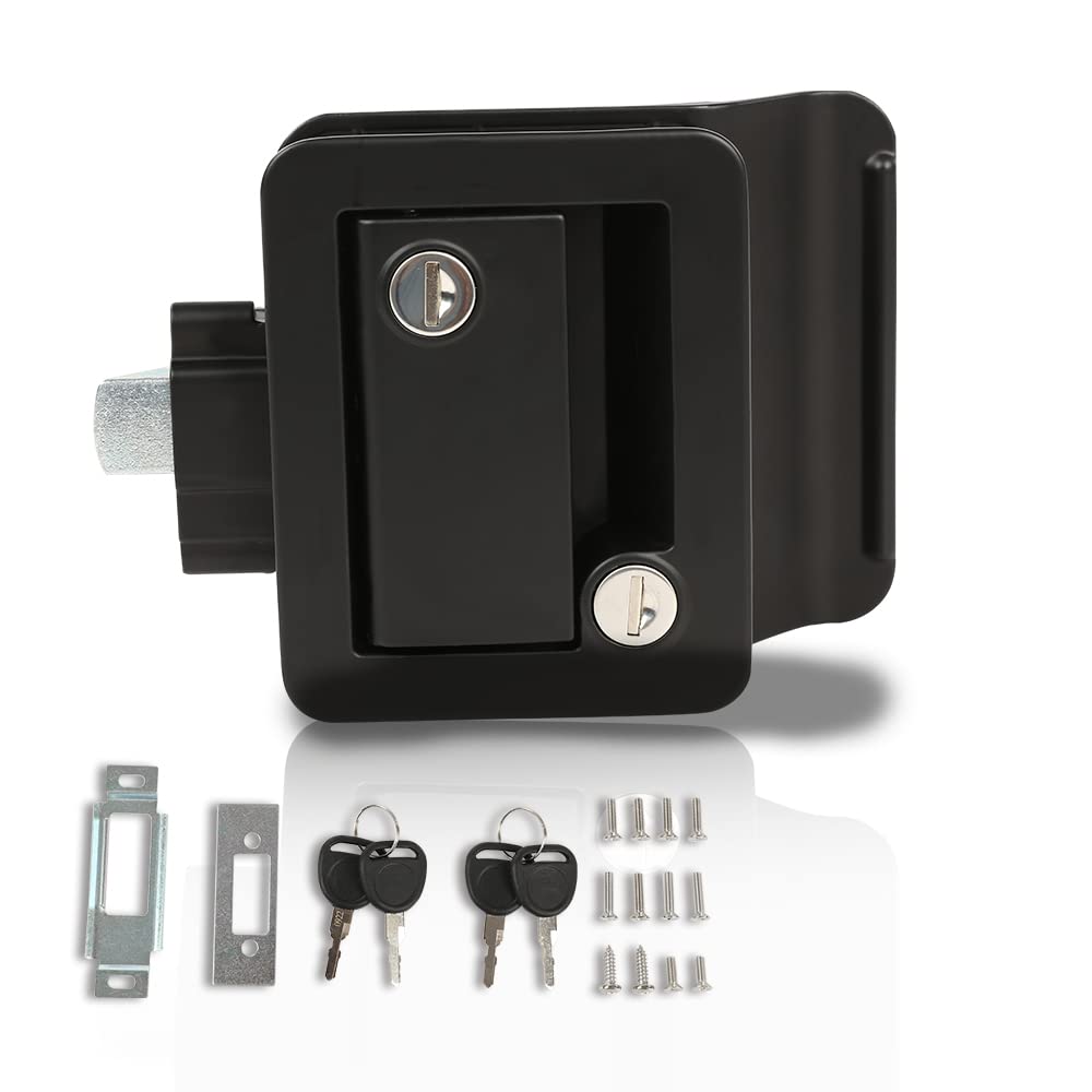 G-PLUS RV Entry Door Lock with Paddle Deadbolt, Black RV Paddle Entry Door Lock Latch Handle Knob with Keys, RV Door Latch Replacement Kit