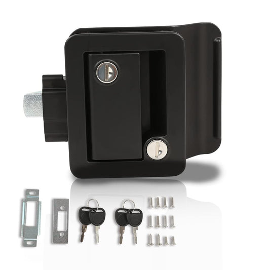 G-PLUS RV Entry Door Lock with Paddle Deadbolt, Black RV Paddle Entry Door Lock Latch Handle Knob with Keys, RV Door Latch Replacement Kit