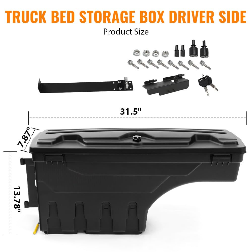 G-PLUS Truck Bed Storage Box Tooling Box Case Left Driver Side Compatible with Ford F150 1997 1998 1999 2000 2001 2002 2003 2004 2005 2006 2007 2008 2009 2010 2011 2012 2013 2014 Black