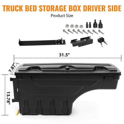 G-PLUS Truck Bed Storage Box Tooling Box Case Left Driver Side Compatible with Ford F150 1997 1998 1999 2000 2001 2002 2003 2004 2005 2006 2007 2008 2009 2010 2011 2012 2013 2014 Black