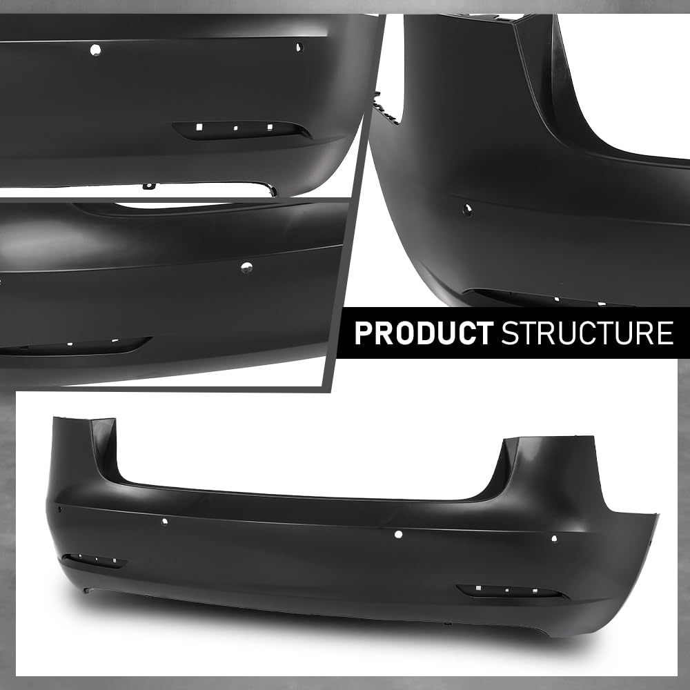 G-PLUS Rear Bumper Cover Compatible with Tesla Model 3 2017 2018 2019 2020 2021 2022 w/Sensor Holes, 1108905S0A, TA1100100, Black