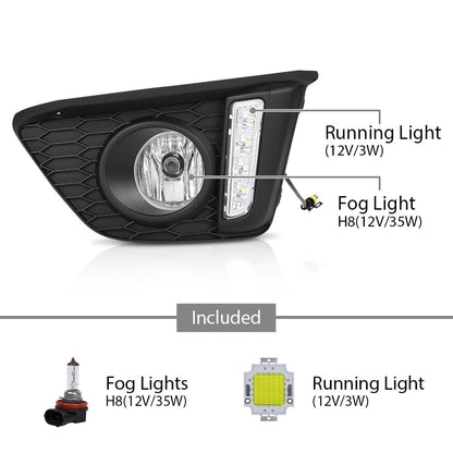 G-PLUS Front Bumper Driving Fog Lights W/Wiring US Left and Right Side Compatible with Honda Hatchback 4-Door 2015 2016 2017 Black