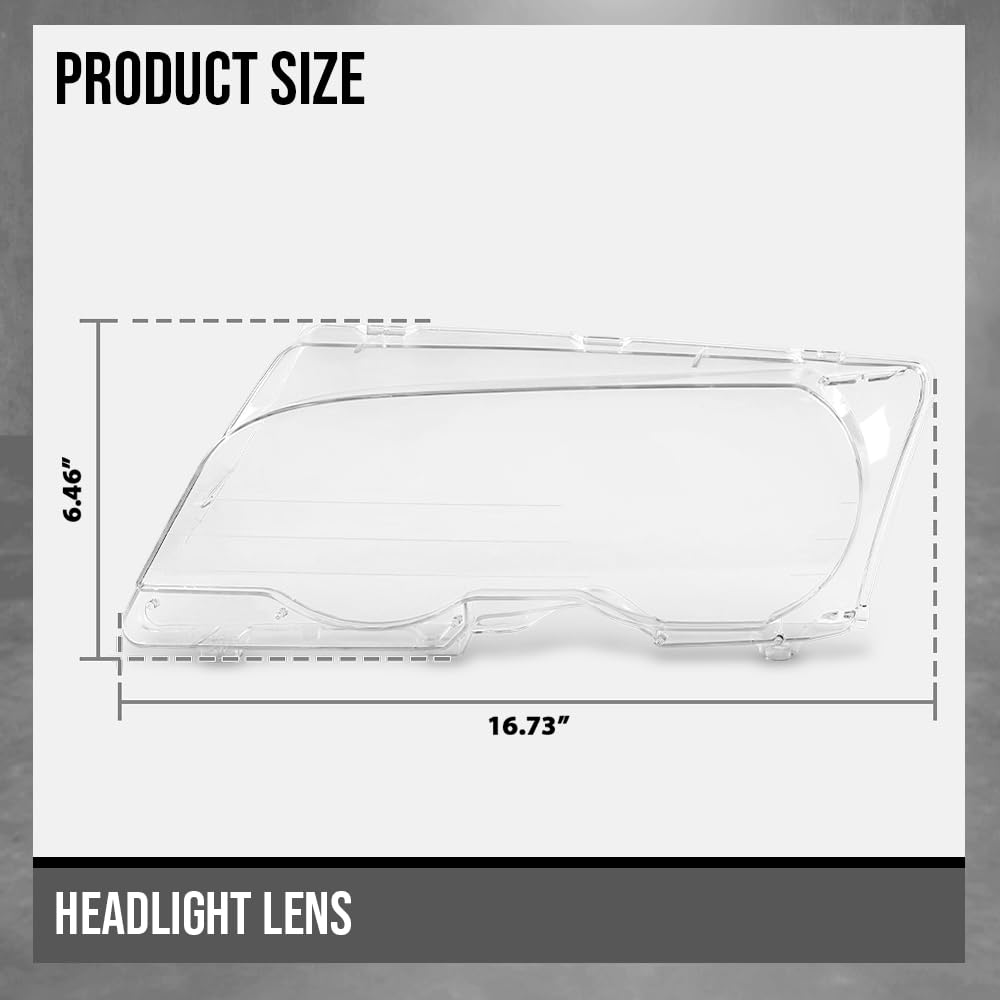 G-PLUS Headlight Lens Cover Compatible with BMW E46 3-Series 2DR 1999-2003 Fit BMW M3 Pre-Facelift 2-Door 2001-2006 Left & Right Pair Front Headlamp Lens Cover Clear