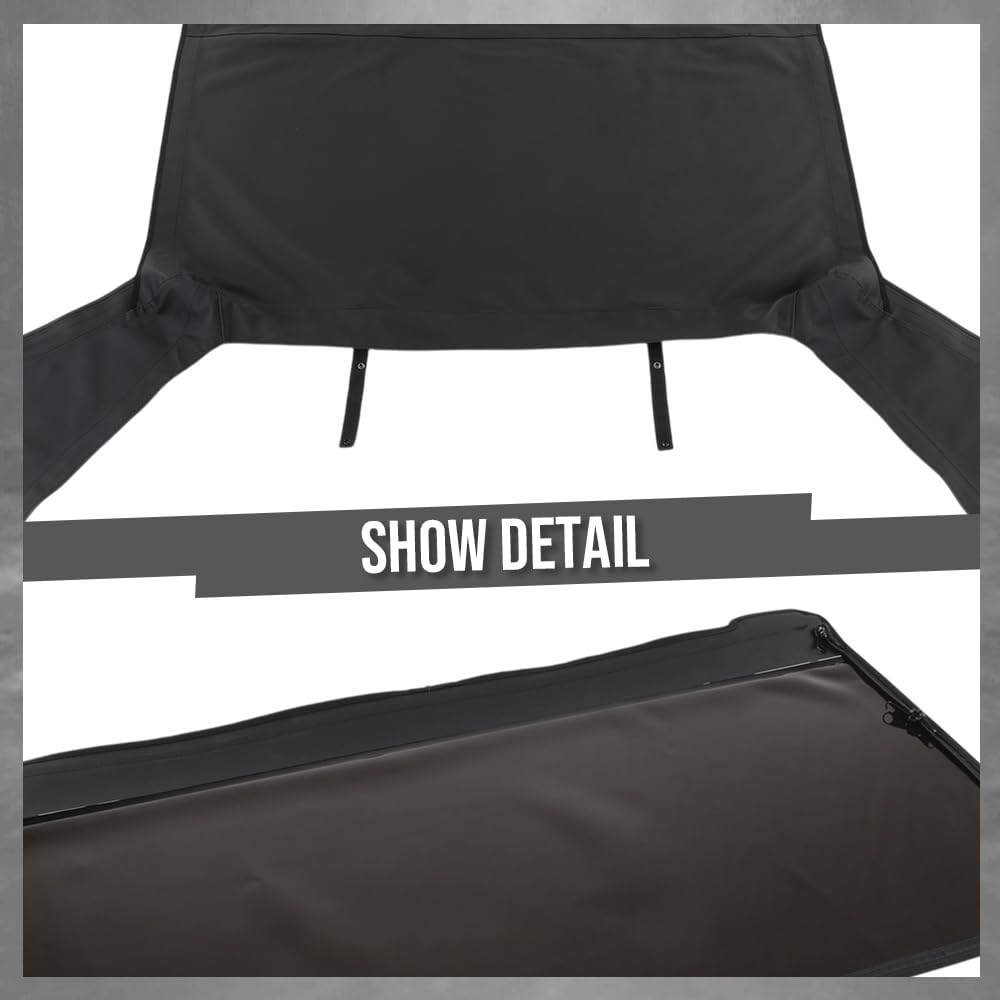 G-PLUS Soft Top Sailcloth w/Plastic Windows Fit Jeep Wrangler 1987-1995 with Factory Squared Style Upper Doors, Not Fit With Full Doors or Upper Doors Rounded Like Full Doors 9870215, 9870217 Black