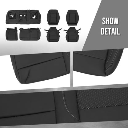 G-PLUS Seat Covers Full Kit Factory Style Compatible with Chevy Silverado 1500/2500/3500 LT, Custom and Trailboss Crew Cab New Body Style 2019 2020 2021 Black