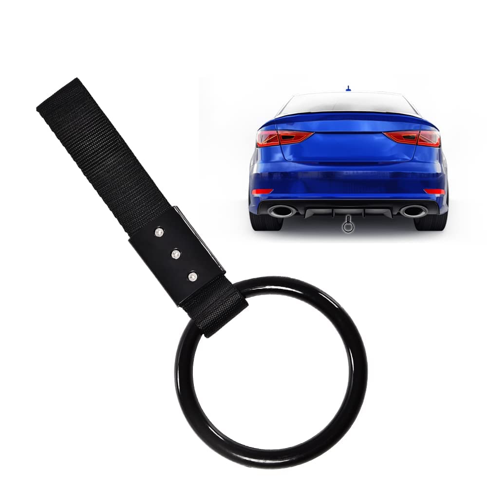 G-PLUS JDM Tsurikawa Ring Round Subway Train Bus Car Handle Hand Straps Drift Charm, Rear Bumper Warning Ring (Black)