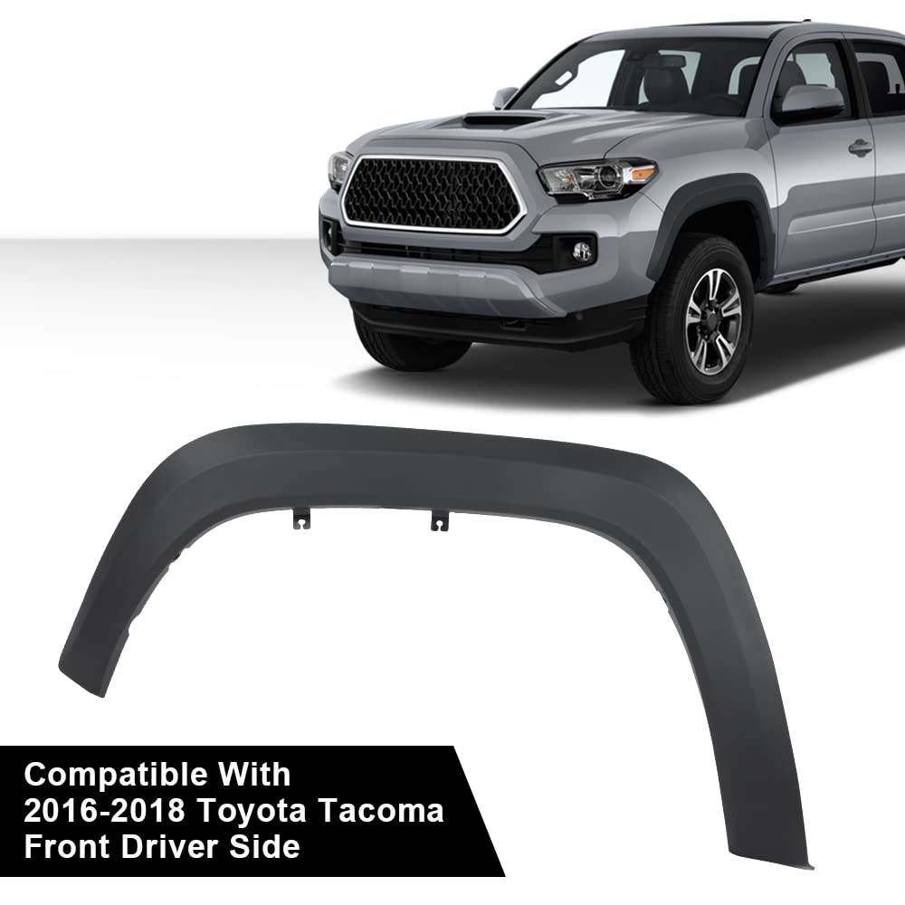 G-PLUS Front Left Fender Flare Compatible with Toyota Tacoma 2016 2017 2018 2019 2020 2021 Left Side Moulding Trim Wheel Opening Molding TO1290109 7587204060, Smooth Factory Style