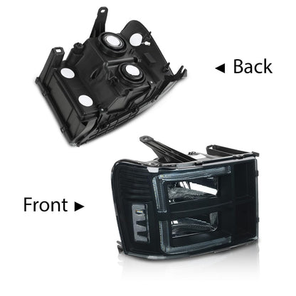 G-PLUS LED Headlights Assembly Front Headlamps Left+Right Fit GMC Sierra 1500 2007-2013, Fit GMC Sierra 2500HD 3500HD 2007-2014 Smoke Lens Black Housing Clear Reflector 22853029,faros delanteros