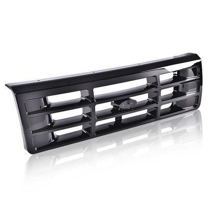 G-PLUS Front Grille Grill Compatible with 1992-1996 Bronco/1992-1997 Ford F150 F250 F350 Platinum Chrome w/Emblem Truck Replacement, Gloss Black FO1200173 FO2512130 FO2513131