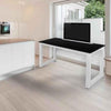 G-PLUS 55.1" Computer Desk Wood Office Table, Modern Simple Style PC Laptop Notebook Study Writing Table for Home Office Workstation Black Color