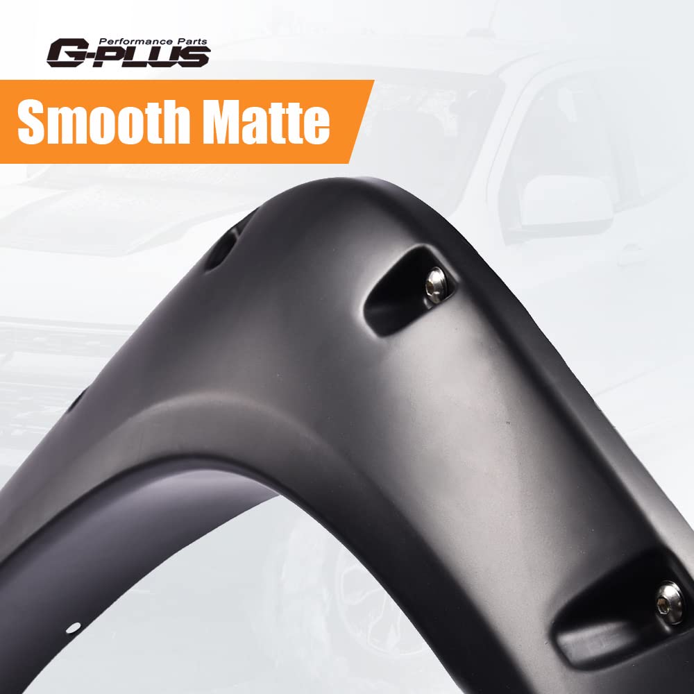 G-PLUS Pocket Riveted Fender Flares Compatible with 2007-2013 GMC Sierra 1500 All Beds, Front & Rear Smooth Black Upgrade Wheel Cover Protector
