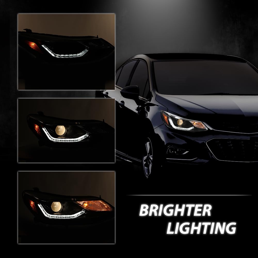 G-PLUS LED DRL Headlights Assembly w/Bulbs Driver and Passenger Compatible with Chevy Cruze 2016-2019 42680785 42680786 84106695 84156516 Bumper Headlamps,faros delanteros