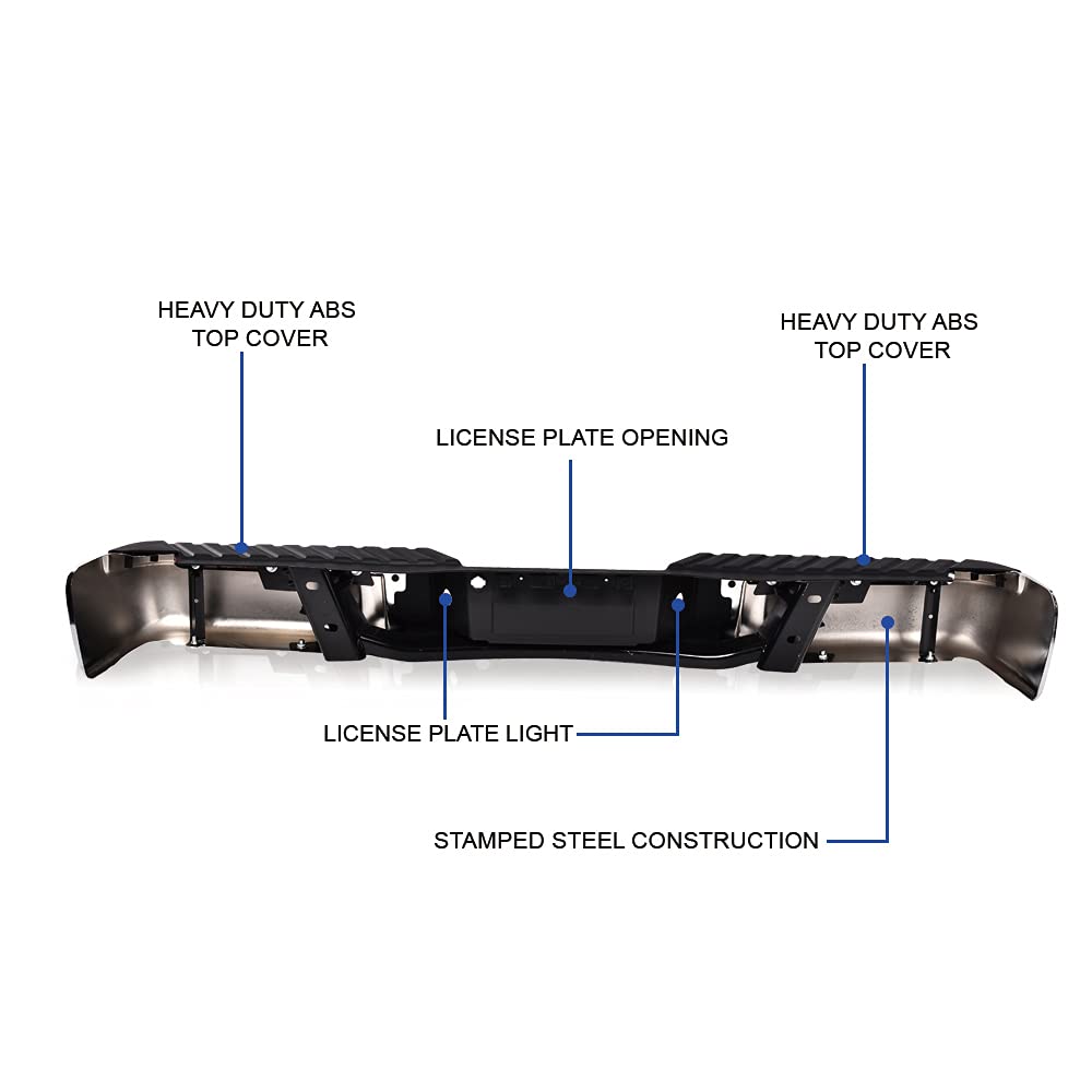 G-PLUS Rear Step Steel Bumper Assembly Compatible With Ford F150 Truck 2009-2014 (W/o Sensor Hole, Silver) Step Bumper 9L3Z17906A 9L3Z17B807A