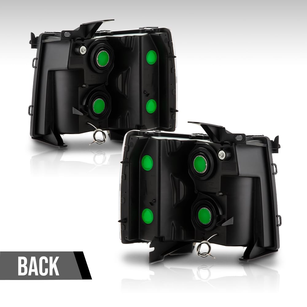G-PLUS LED DRL Headlights, Fit 2007-2013 Chevy Silverado 1500/Fit 2007-2014 Chevy Silverado 2500 3500 & HD Models Bumper Headlamps, Clear Lens Black Housing Clear Reflector,faros delanteros