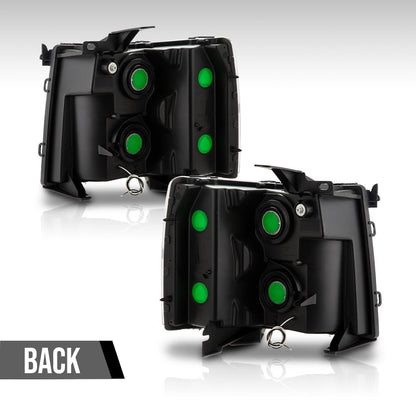 G-PLUS LED DRL Headlights, Fit 2007-2013 Chevy Silverado 1500/Fit 2007-2014 Chevy Silverado 2500 3500 & HD Models Bumper Headlamps, Clear Lens Black Housing Clear Reflector,faros delanteros