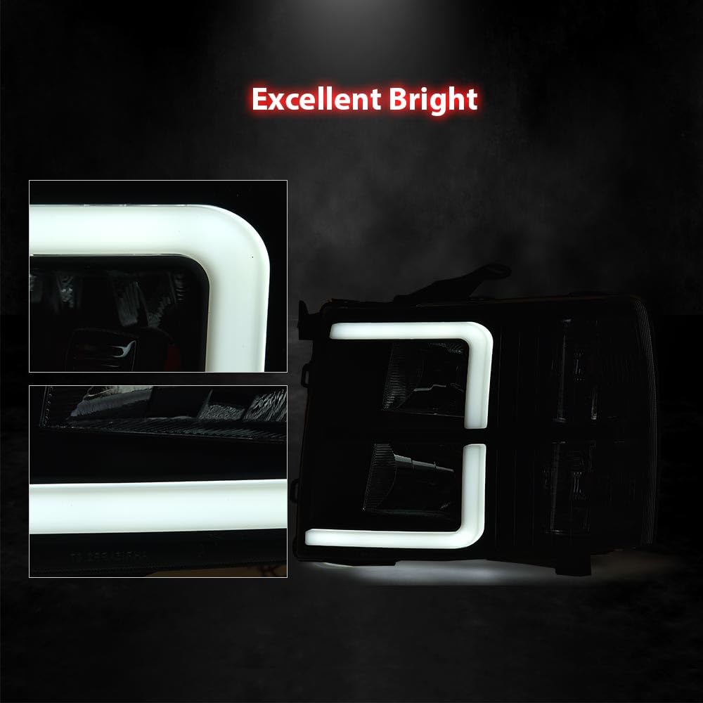 G-PLUS LED Headlights, Fit Chevy Silverado 1500 2007-2013/Fit Chevy Silverado 2500 HD 3500 HD 2007-2014 DRL Bumper Corner Headlamps W/o Bulbs Clear Lens Black Housing Clear Reflector,faros delanteros