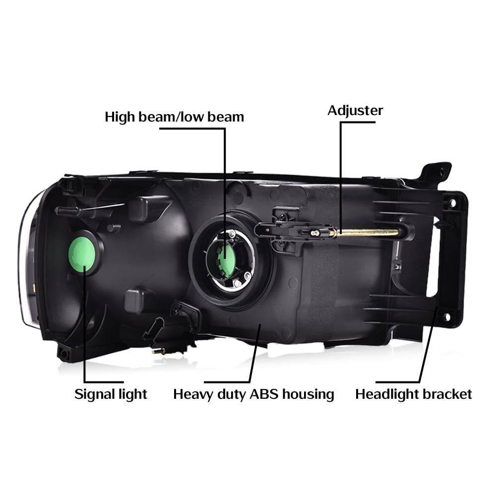 G-PLUS Headlights Assembly, Compatible with Dodge Ram 1500 2500 3500 2002 2003 2004 2005 Bumper Headlamps, Clear lens Chrome Housing Clear Reflector