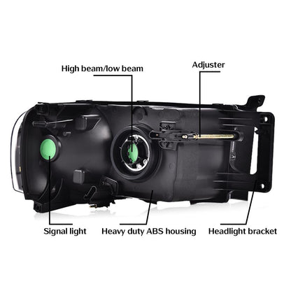 G-PLUS Headlights Assembly, Compatible with Dodge Ram 1500 2500 3500 2002 2003 2004 2005 Bumper Headlamps, Clear lens Chrome Housing Clear Reflector