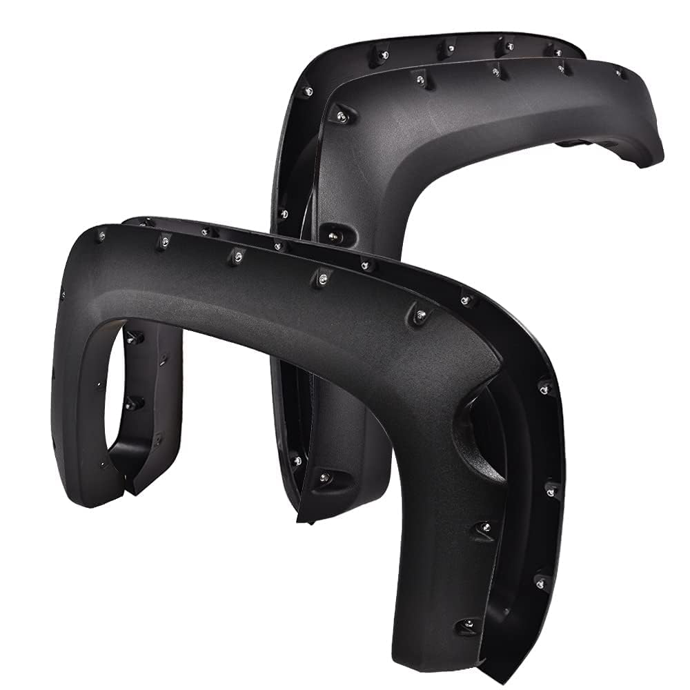 G-PLUS Pocket Rivet Textured Fender Flares 4 PCS Compatible with 2007-2013 Chevy Silverado 1500, Only Fit 5.8' Short Bed Crew Cab (Not Fit 07 Classic Models & GMC Sierra) Wheel Flares Protector Cover
