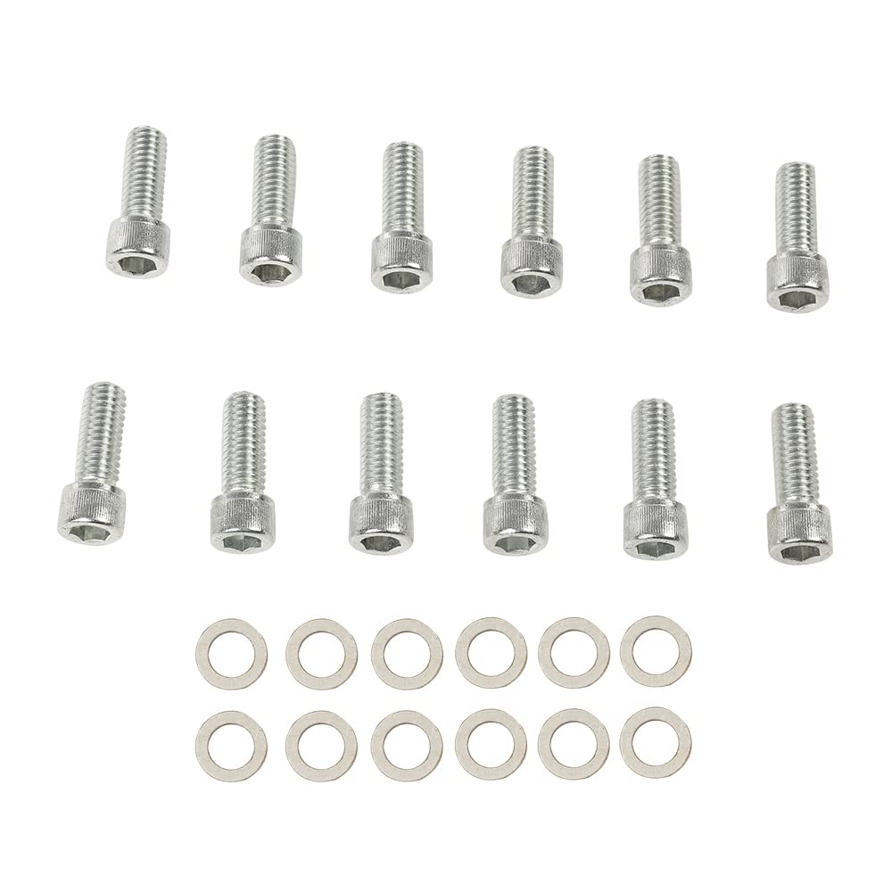 G-PLUS 12pcs SBC Stainless-Steel Hex Intake Manifold Bolt Kit for 1955-1986 Chevy Engines (265/283/302/305/327/350/400) - Silver