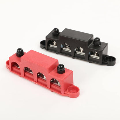 G-PLUS 4 Post Power Distribution Block Bus Bar with Cover, Busbar Power Battery Terminal Distribution Block 5/16" Posts 12V 250A, 4 Post Busbar Power Distribution Block Black & Red
