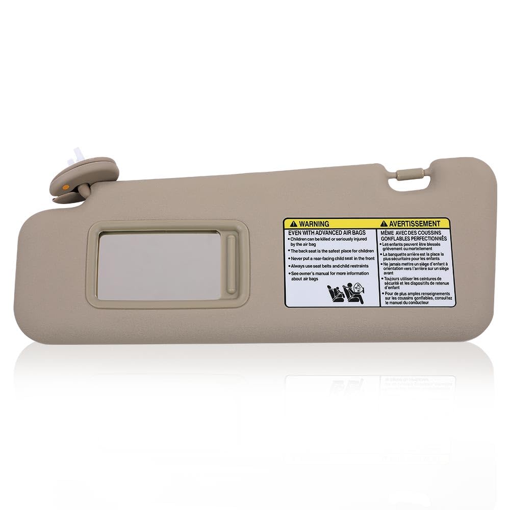 G-PLUS Left Driver Side Sun Visor Beige w/Vanity Light Compatible with Toyota Highlander 2008-2013 743200E050E0, 743200E051E0, 7432048180E1