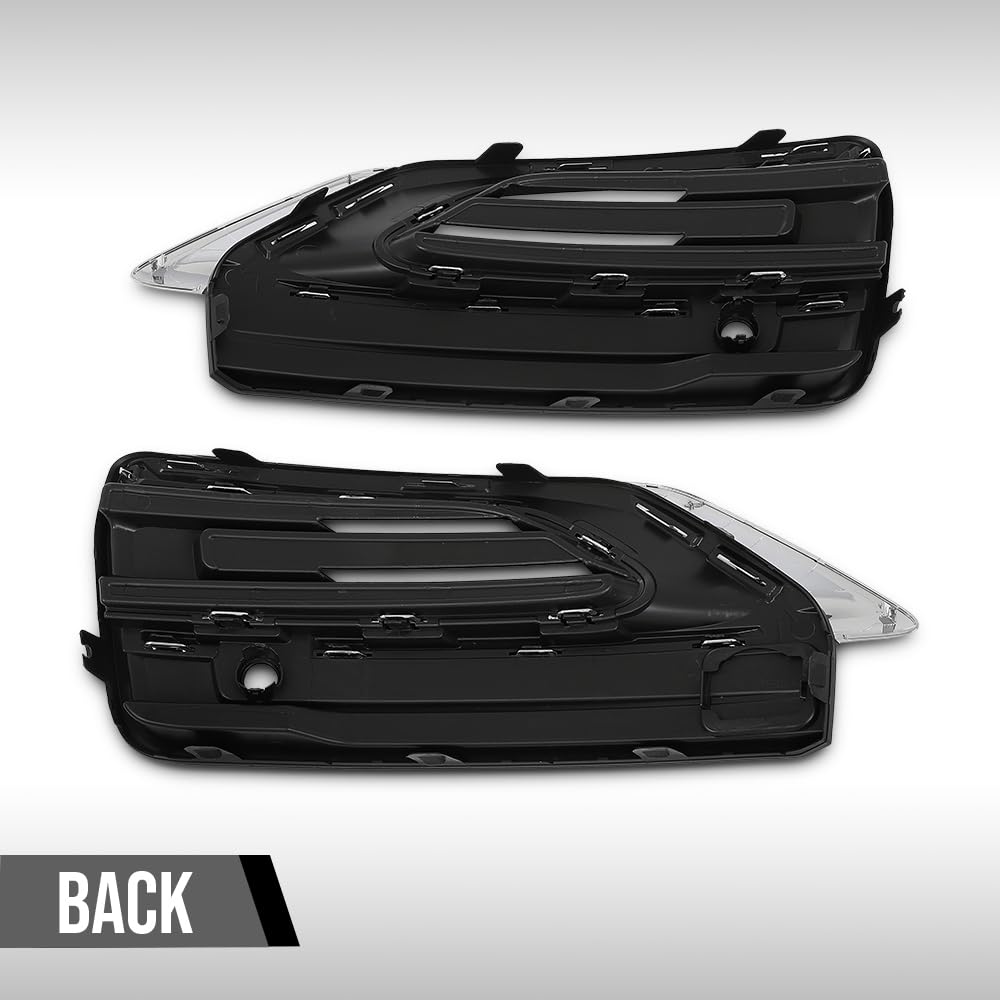 G-PLUS Bumper Fog Light Grille Grill Trim Front Left & Right Side Compatible with Volvo XC90 2020-2024 31663514, 31663515 Chrome Black