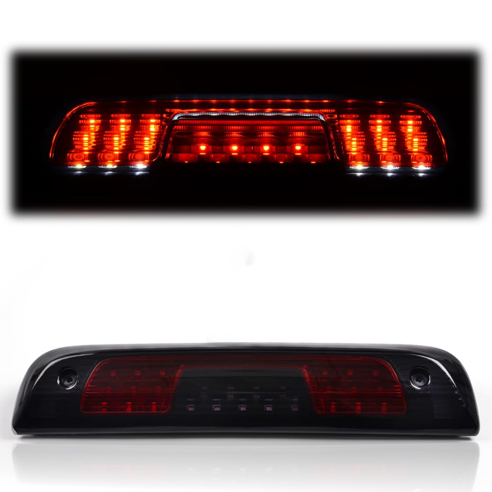 G-PLUS High Mount Rear 3rd Third Brake Light Compatible With 2014-2018 Chevy Silverado GMC Sierra 1500 2500 HD 3500 HD LED Cargo Tail Lamp Black Housing Smoky Red Lens