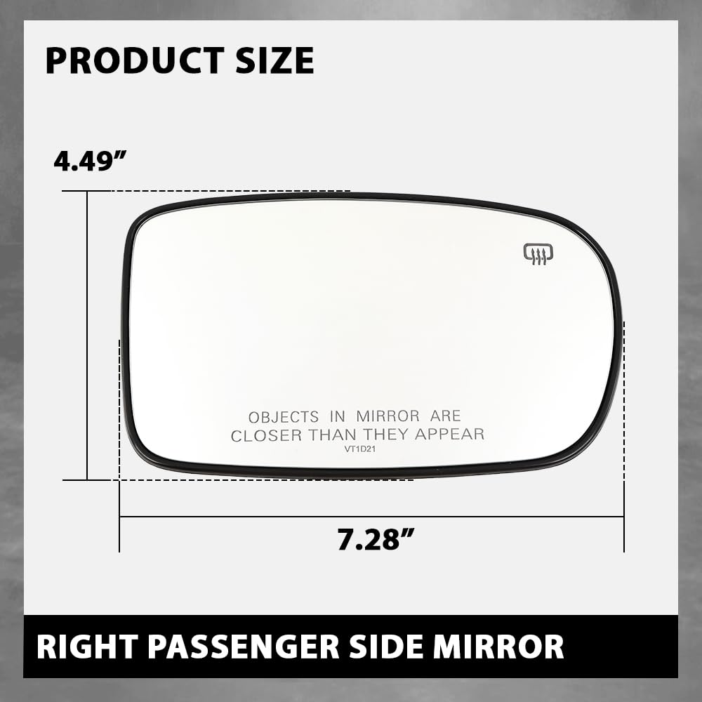 G-PLUS Side Mirror Glass Right Passenger Side Compatible with Chrysler 200 300 2011-2017, Fit Dodge Charger 2011-2021 Fit for Model with Power Heated Manual Folding Mirrors Only