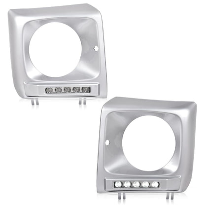 G-PLUS Silver Headlight Bezel with LED DRL Light Strip & Wire harness Compatible with 1990-2018 Mercedes Benz G-class W463 G63 G65 G500 G550 G55 AMG