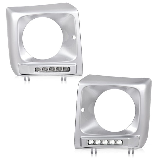 G-PLUS Silver Headlight Bezel with LED DRL Light Strip & Wire harness Compatible with 1990-2018 Mercedes Benz G-class W463 G63 G65 G500 G550 G55 AMG