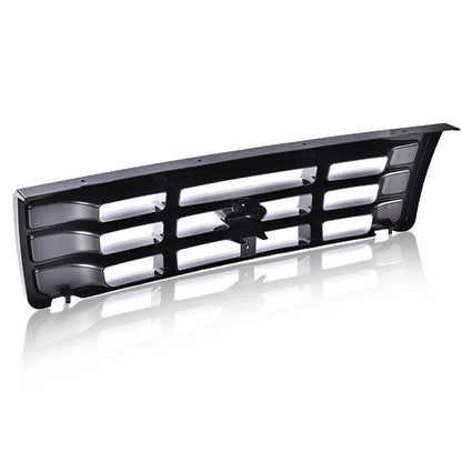G-PLUS Front Grille Grill Compatible with 1992-1996 Bronco/1992-1997 Ford F150 F250 F350 Platinum Chrome w/Emblem Truck Replacement, Gloss Black FO1200173 FO2512130 FO2513131