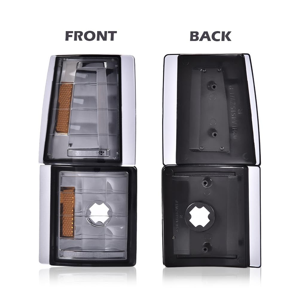 G-PLUS Corner Light Fit 1994-2000 Chevy CK/C10 1500 2500 3500 2WD,(ONLY For Composite Headlights) Signal Side Marker Lamps Smoky Lens Chrome Housing Amber Reflector Bumper Headlamps,faros Assembly