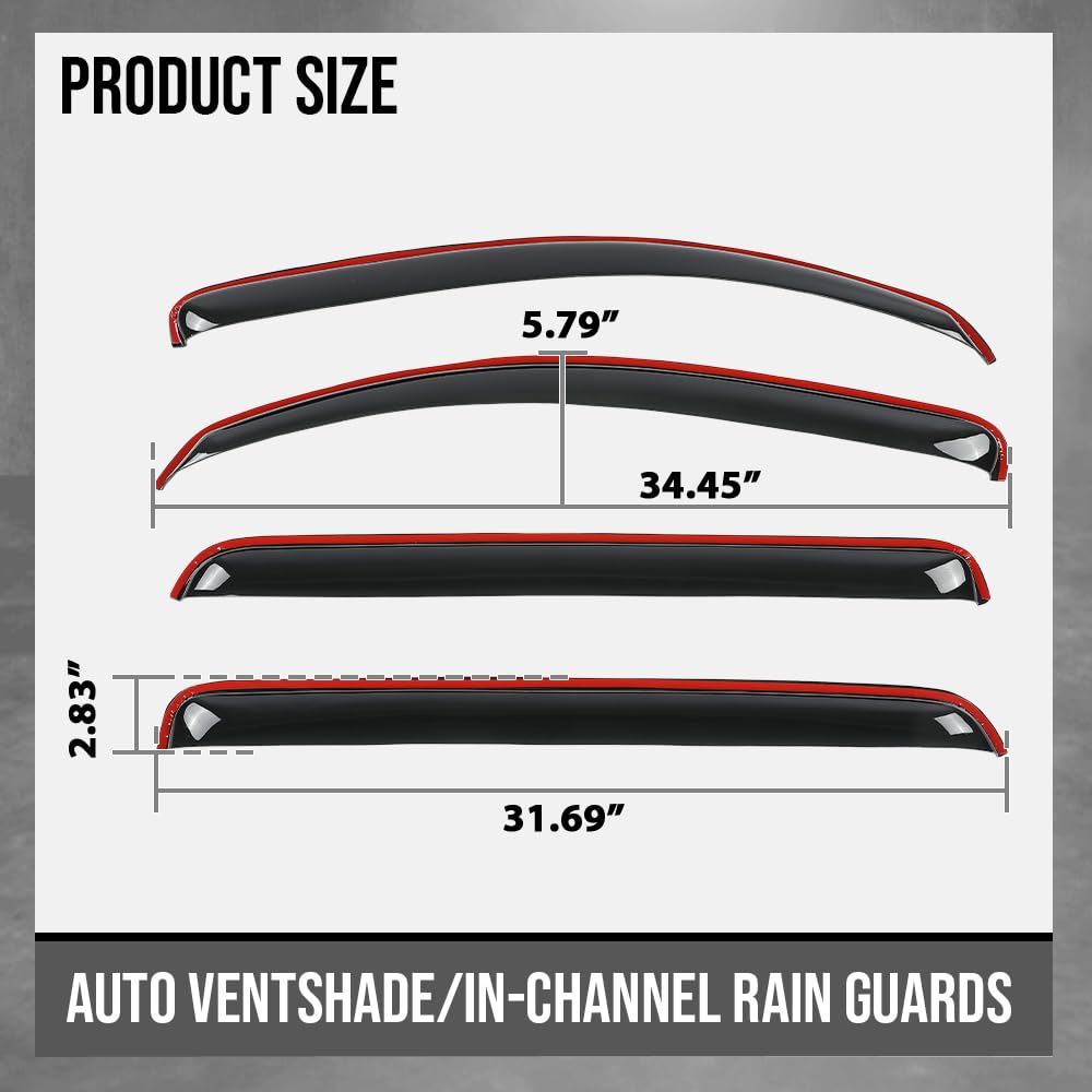 G-PLUS in-Channel Window Ventvisor Sun Rain Guards Side Wind Deflector Compatible with Toyota Tundra Crewmax Cab 2007-2021 Not Fit Double Cab Smoky