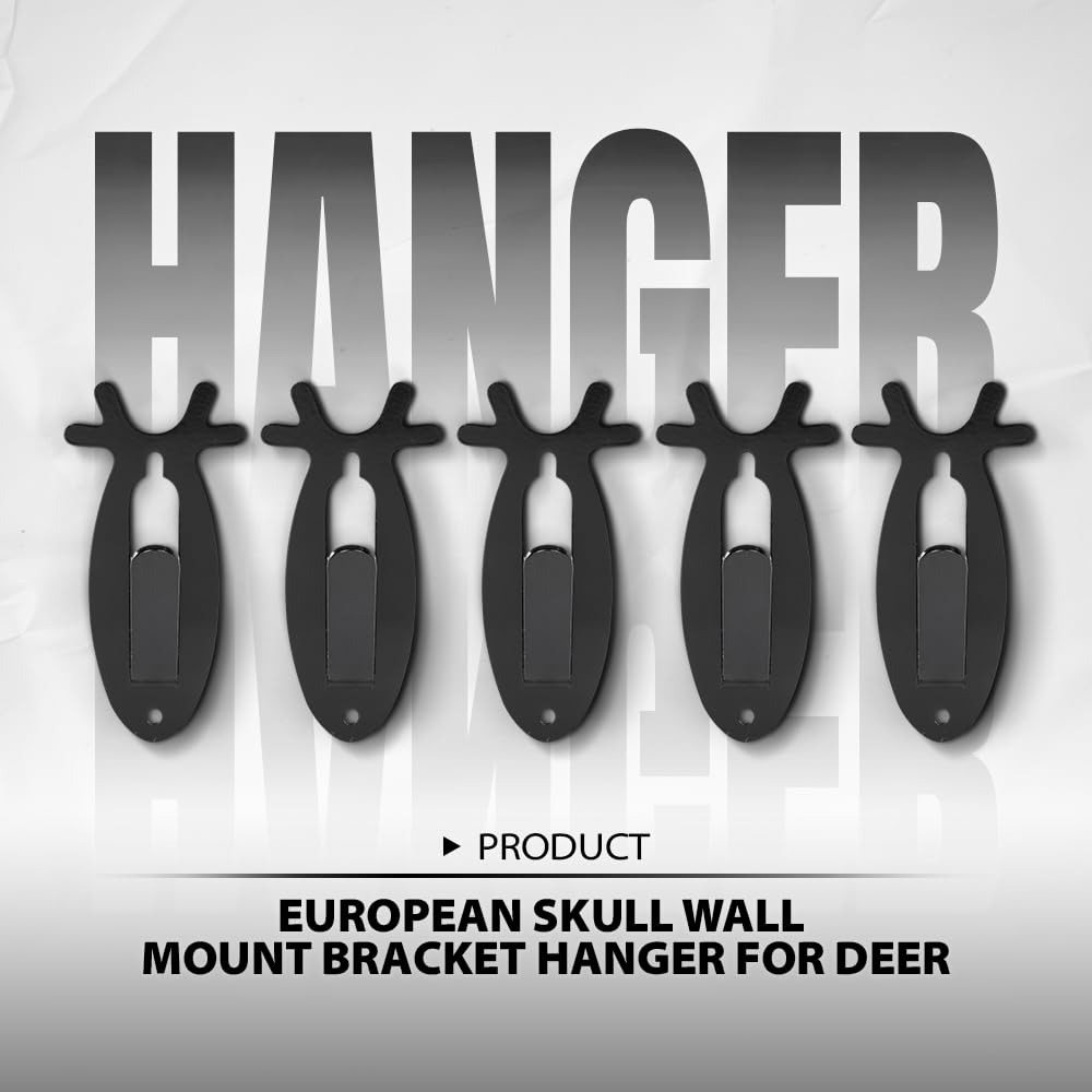 G-PLUS 5 Pack of Wall Hanger Hook European Antler Style Wall Mount Bracket for Hanging Mounting Deer, Antler S, Whitetail Deer, Mule Deer and Many Other Animals Living Room Bedroom Home Decor Black