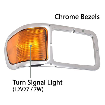 G-PLUS Front Headlight Bezels Compatible with Ford F650 F750 2000-2015 FO2520196, FO2521196, YC3Z13201AA, YC3Z13200AA Chrome Finish Headlamp Trim Frame