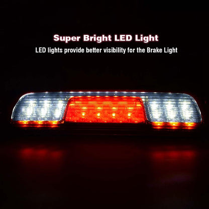 G-PLUS Rear LED Third Brake Light Compatible With Chevy Silverado/GMC Sierra1500/2500HD/3500 2014 2015 2016 2017 2018,3RD Cargo Led Tail Lamps Red Smoky lens Chrome Housing