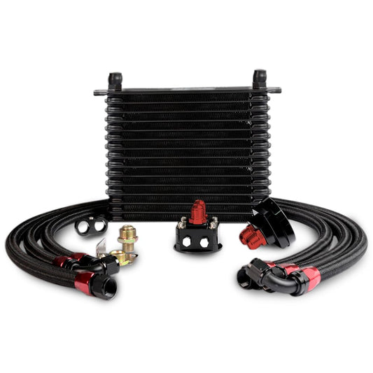 G-PLUS Universal 15 Row AN10 Engine Transmission Oil Cooler Kit Fit Most of Japanese Car Aluminum Oil Filter Relocation Kit