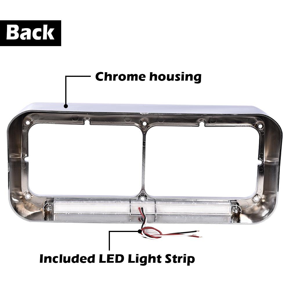 G-PLUS Paired chrome plated 4x6 headlamp visors with amber LED strips - clear lens