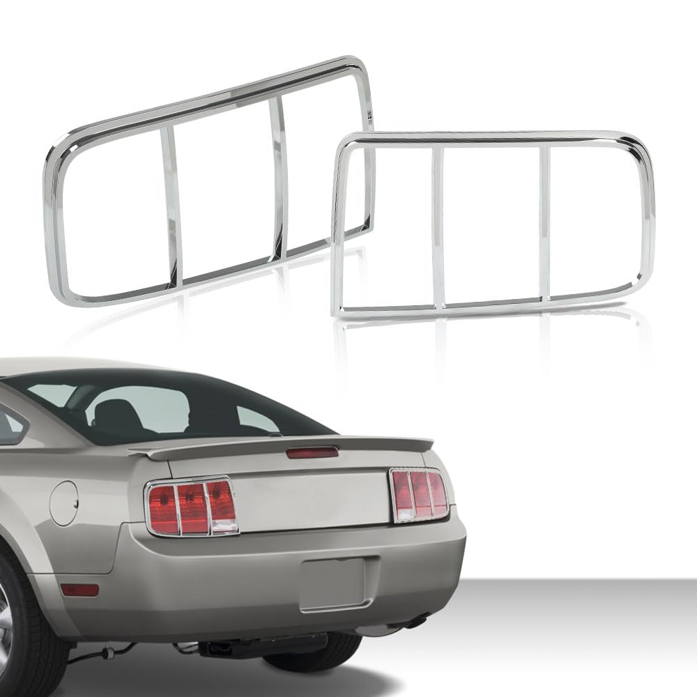 G-PLUS Chrome Taillight Tail Light Bezel Covers Compatible with Ford Mustang 2005-2009 Triple Chrome Plated Silver