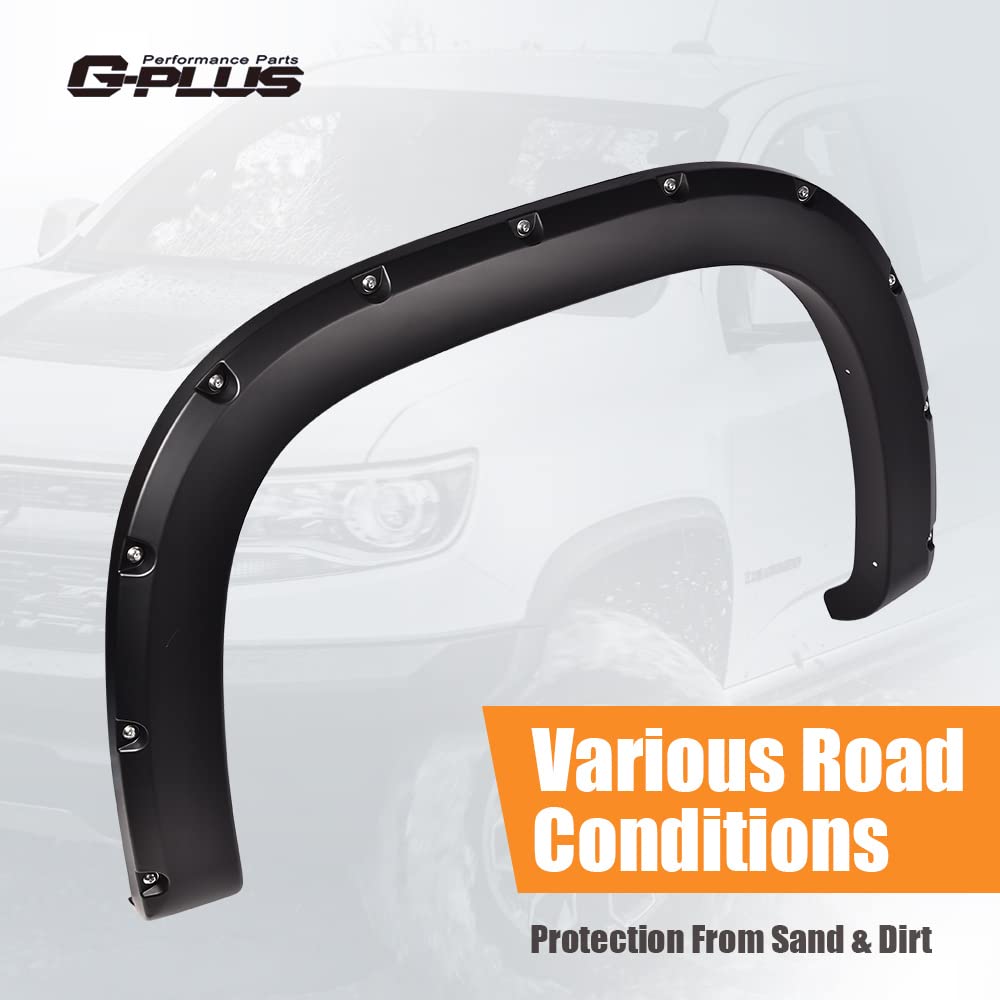 G-PLUS Pocket Riveted Fender Flares, Compatible With 2007-2013 GMC Sierra 1500 All Beds, Smooth Black Upgrade Wheel Cover Protector 4pcs