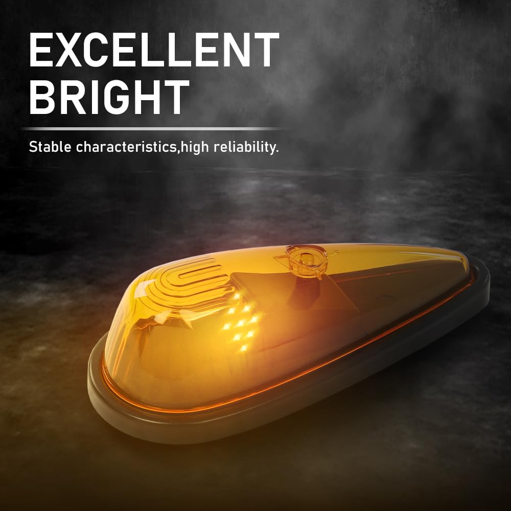 G-PLUS 5Pcs Amber Teardrop Cab Marker Lights 9 LED Cab Marker Light Top Clearance Roof Running Light Assembly with Wiring Pack Fit for Trucks Trailer Vans Pickups RV Tractor Yellow