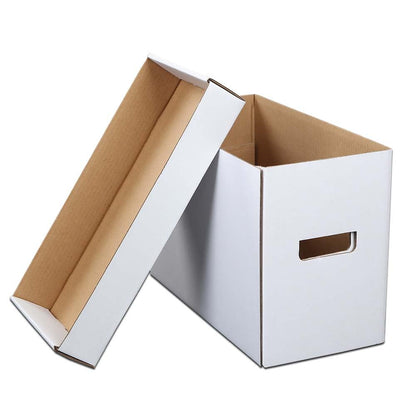 G-PLUS Comic Books Storage Boxes With Lids Short Holds 150-175 Stackable Durable Archive White Comic Book Storage