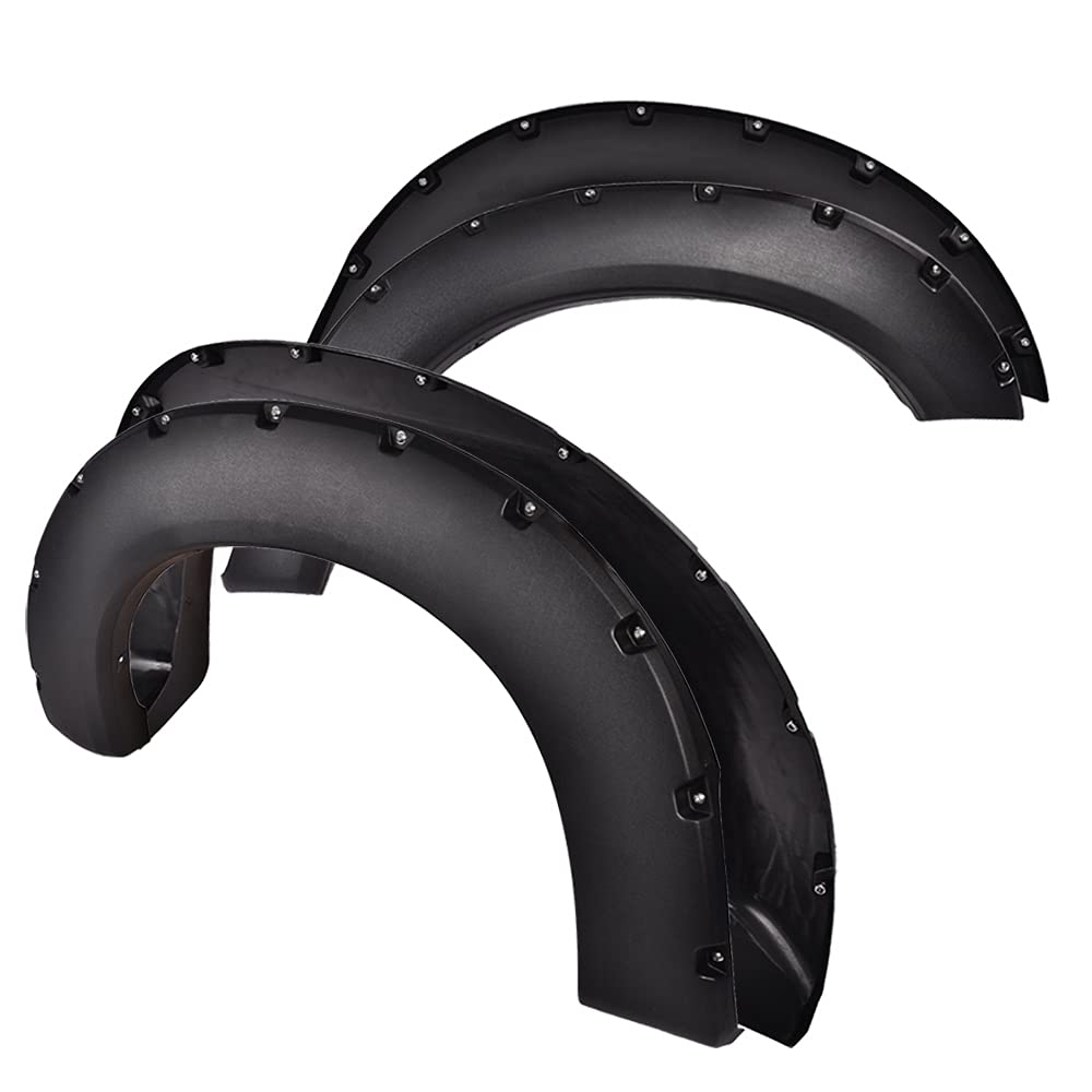 G-PLUS Pocket Riveted Fender Flares, Compatible with 2011-2016 Ford F250 F350 Super Duty Styleside Model Only w/ 81.8" / 98.0" bed length(NOT Fit Dually & Flareside Models), Textured Wheel Cover 4pcs