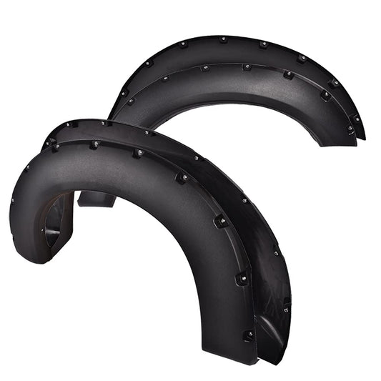 G-PLUS Pocket Riveted Fender Flares, Compatible with 2011-2016 Ford F250 F350 Super Duty Styleside Model Only w/ 81.8" / 98.0" bed length(NOT Fit Dually & Flareside Models), Textured Wheel Cover 4pcs