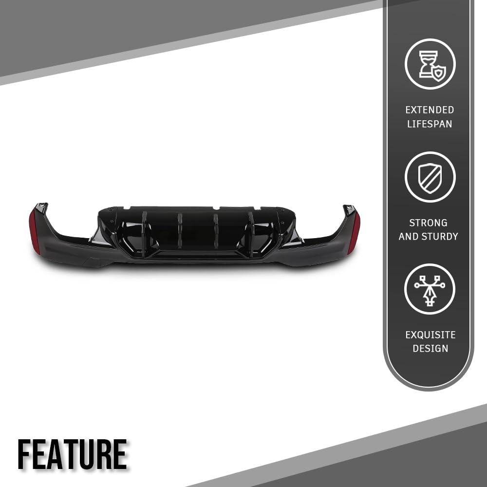 G-PLUS Rear Diffuser Compatible with BMW G30 G31 G38 5 Series 2017-2023 with M Sport Bumper Only, NOT Fit Rectangle Exhaust Tips On M550i Model, Rear Bumper Diffuser Gloss Black