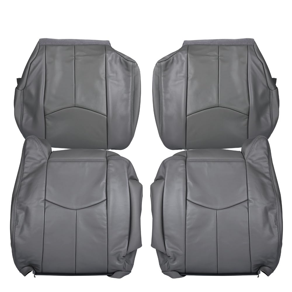 G-PLUS Pewter Gray Leather Seat Cover Compatible with Chevy Tahoe Suburban Silverado/GMC Yukon Sierra 2003 2004 2005 2006 Replacement Front Driver Passenger Top Bottom 4 PCS
