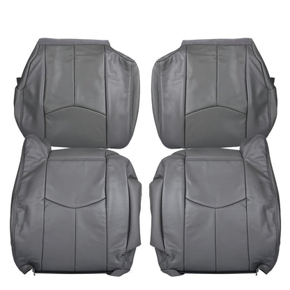 G-PLUS Pewter Gray Leather Seat Cover Compatible with Chevy Tahoe Suburban Silverado/GMC Yukon Sierra 2003 2004 2005 2006 Replacement Front Driver Passenger Top Bottom 4 PCS